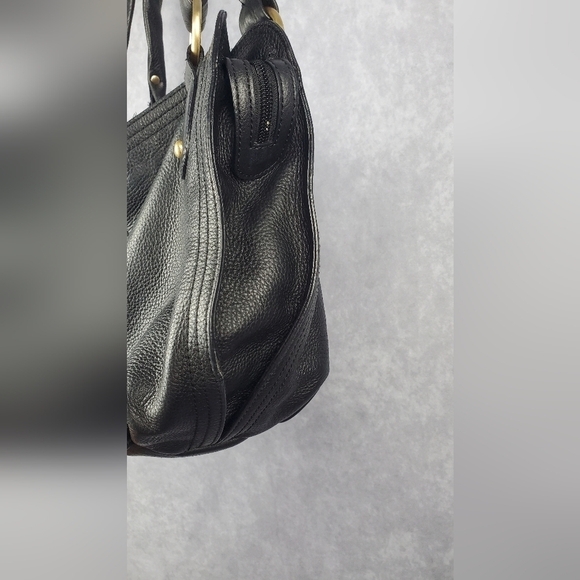 Talbots Black Pebbled Leather Hobo Shoulder Purse Handbag Zip Pockets Tassles - Picture 6 of 8